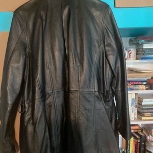 Wilson’s Leather Woman’s Leather Black Motorcycle Belted Full Zipper Jacket LGE